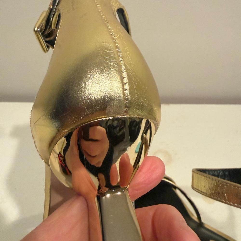 Antonio Melani Calla Leather Double Banded Dress Sandals in Cracked Foil Gold - Picture 14 of 15
